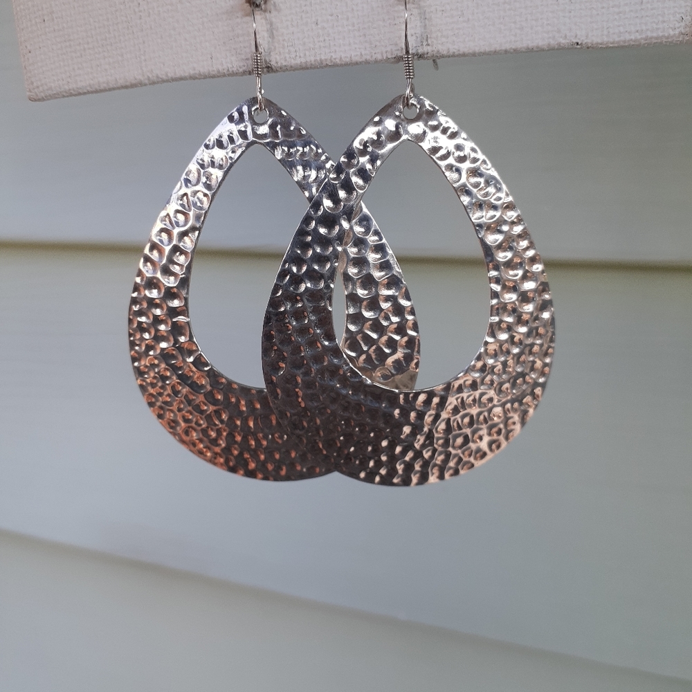 Pear Shape Hammered Dangle Earrings